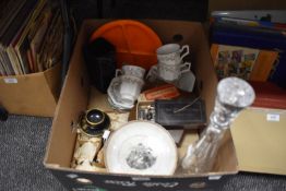 A selection of kitchen wares including tea cups and saucers and large wine decanter