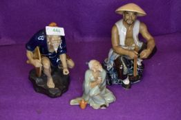 Three traditional Chinese mud men figures.