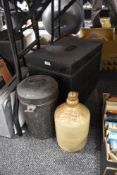 Two vintage metal tin containers and an advertising flagon for Kendal Grocers