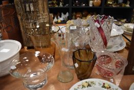 A selection of glass vase including amber control bubble and hand blown examples