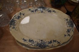 Two antique platters with blue and white transfer patterns,AF