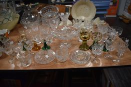 A selection of fine wine brandy and similar tumbler glasses including cut and etched also goblets