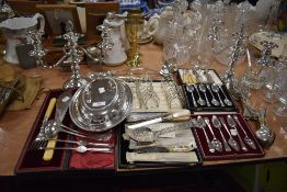A selection of table wares and cutlery including Harrods lidded serving dish and Royal Crown Derby