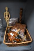 A selection of wooden games, puzzles and similar and a studio pottery cruet set.