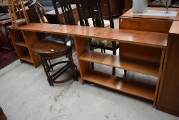 A teak or sapele low bookshelf (maybe fire surround) width approx. 220cm