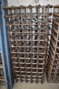 Two vintage metal and treen wine racks