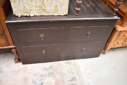 A stained frame bedding box of large proportions with dummy drawer fronts, width approx. 110cm