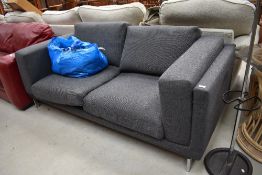A modern settee, in grey tweed style upholstery, width approx. 200cm , depth 95cm, very clean,