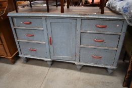A rustic part painted kitchen sideboard, width approx. 156cm