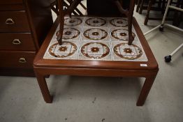 A vintage teak and tile top coffee table , approx. 72 x 72cm