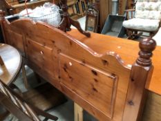 A pine bed headboard, approx 6ft