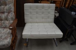 A vintage vinyl and chrome frame wide chair, approx. Width 77cm