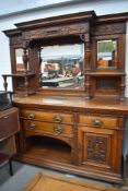 A Victorian oak mirror back sideboard, width approx.196cm