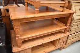 A modern pine coffee table, having shelf under, approx. 100 x 55cm