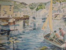 A watercolour, E J Siseman, harbour scene, signed, 34 x 53cm, plus frame and glazed