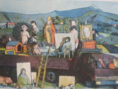 A Ltd Ed print, after Francesco Tabusso, eclectic car boot sale, signed, 45 x 60cm