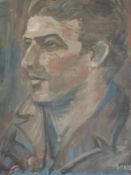 An oil painting on board, P Mark, portrait study, signed and initialled, 57 x 50cm