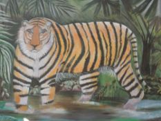 A print, after Lu Lu- Lulu Wong Taylor, Tiger in the Storm, signed, and num 78/850 and attributed