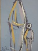An acrylic painting, Amil, Femme au Lakeet son enfants, signed , 30 x 20cm, plus frame and glazed