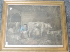 A pair of engravings, after George Morland, Cow House, and The Carriers Stable, both 48 x 60cm, plus