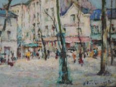 An oil painting on board, Weebraggler, Parisian street scene La Place de Tertre, indistinctly