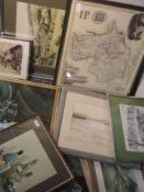 A selection of decorative pictures, inc Hampshire, street trader, signed, 19 x 12cm, plus frame