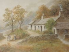 A watercolour, cottages Aber North Wales, indistinctly signed, 24 x 34cm, plus frame and glazed