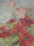 A watercolour, field poppies, indistinctly signed and dated '18, 48 x 33cm, plus frame and glazed