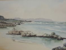 A watercolour, E J Siseman, coastal landscape, signed, 21 x 28cm, plus frame and glazed