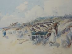 A watercolour, D R Sellars, coastal scene, Sunlight in the Sands, signed, 16 x 24cm, plus frame