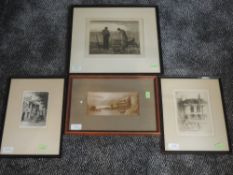 An etching, after Boizo, farm labourers, indistinctly signed, 20 x 14cm, an etching, after