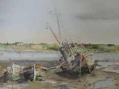 A watercolour, Armin, fishing boats at low tide, signed, frame and glazed, 30 x 40cm, plus frame and