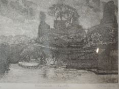 A Ltd Ed print, after Hanford, Barnard Castle, signed and dated (19)75 and num 13/150, 15 x 19cm,