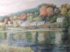 A watercolour, Eric Johnstone, Scottish loch village, 33 x 48cm, pus frame and glazed