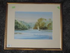 A watercolour, Paul Riley, estuary/lake landscape, signed, 23 x 32cm, plus frame and glazed