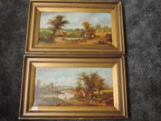 A pair of oil paintings, rural landscapes, 28 x 59cm, plus frame
