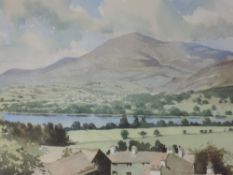 A watercolour, Finday, Coniston and the Old Man, indistinctly signed, 24 x 35cm, plus frame and