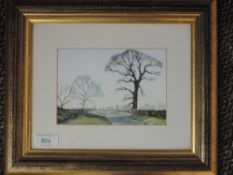 A watercolour, K W, country lane, 11 x 16cm, plus frame and glazed