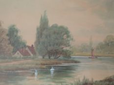 A watercolour, W K Franklyn, cottage and pond, 25 x 35cm, plus frame and glazed