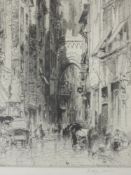 An etching, after Hedley Fitton, Genoa, The House of Columbus, signed, 50 x 30cm, plus frame and