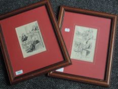 A near pair of prints, Ternet, law humour, 16 x 12 and 17 x 11cm, plus frame and glazed