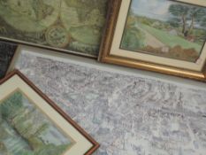 Four decorative pictures, inc pastel sketch, landscape, 22 x 30cm, plus frame and glazed