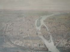 A print, after Felix Benoist, Paris aerial view, C19th, 25 x 38cm, plus frame and glazed,