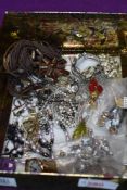 A small selection of costume jewellery including stud earrings, necklaces, Accurist bracelet watch