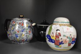 A Chinese ginger jar and two small sized tea pots