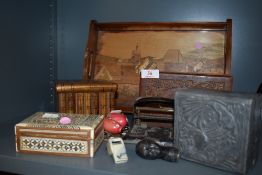 A selection of trinket cases and similar including Sorento book box and Arts and Crafts hand