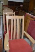 A set of eight (six plus two) American oak dining chairs, stamped Ethan Allen, distressed effect