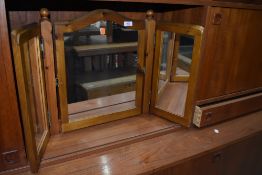A modern pine triptych dressing table mirror