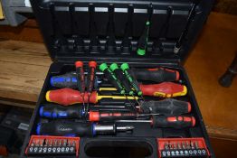 A cased screw driver set