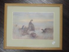 A watercolour, French town, 34 x 17cm, plus frame and glazed, and a selection of pictures, bird